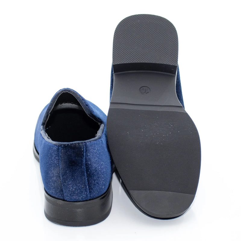 Navy Blue Velvet Kids' Dress Loafer