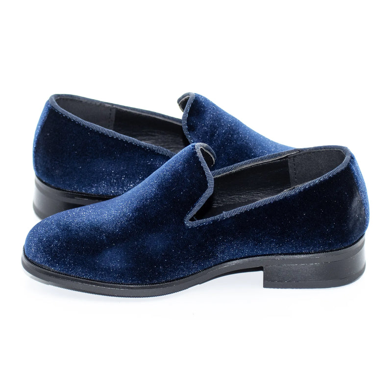 Navy Blue Velvet Kids' Dress Loafer