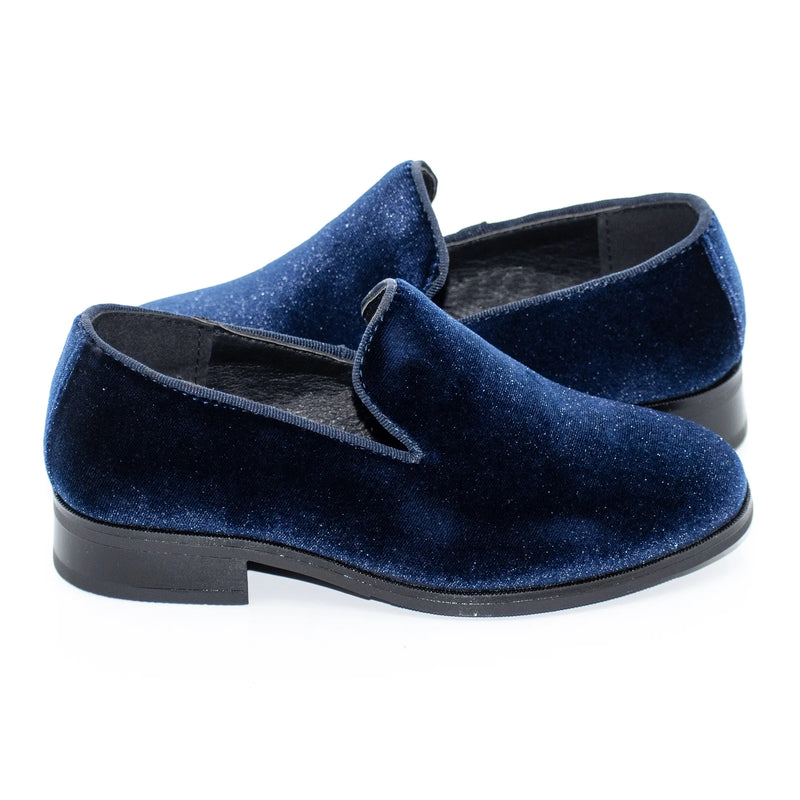 Navy Blue Velvet Kids' Dress Loafer
