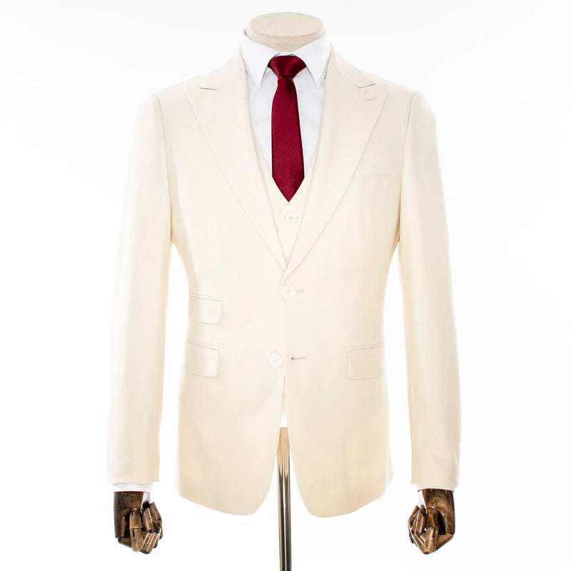 Cream 3-Piece Stretch Slim-Fit Suit