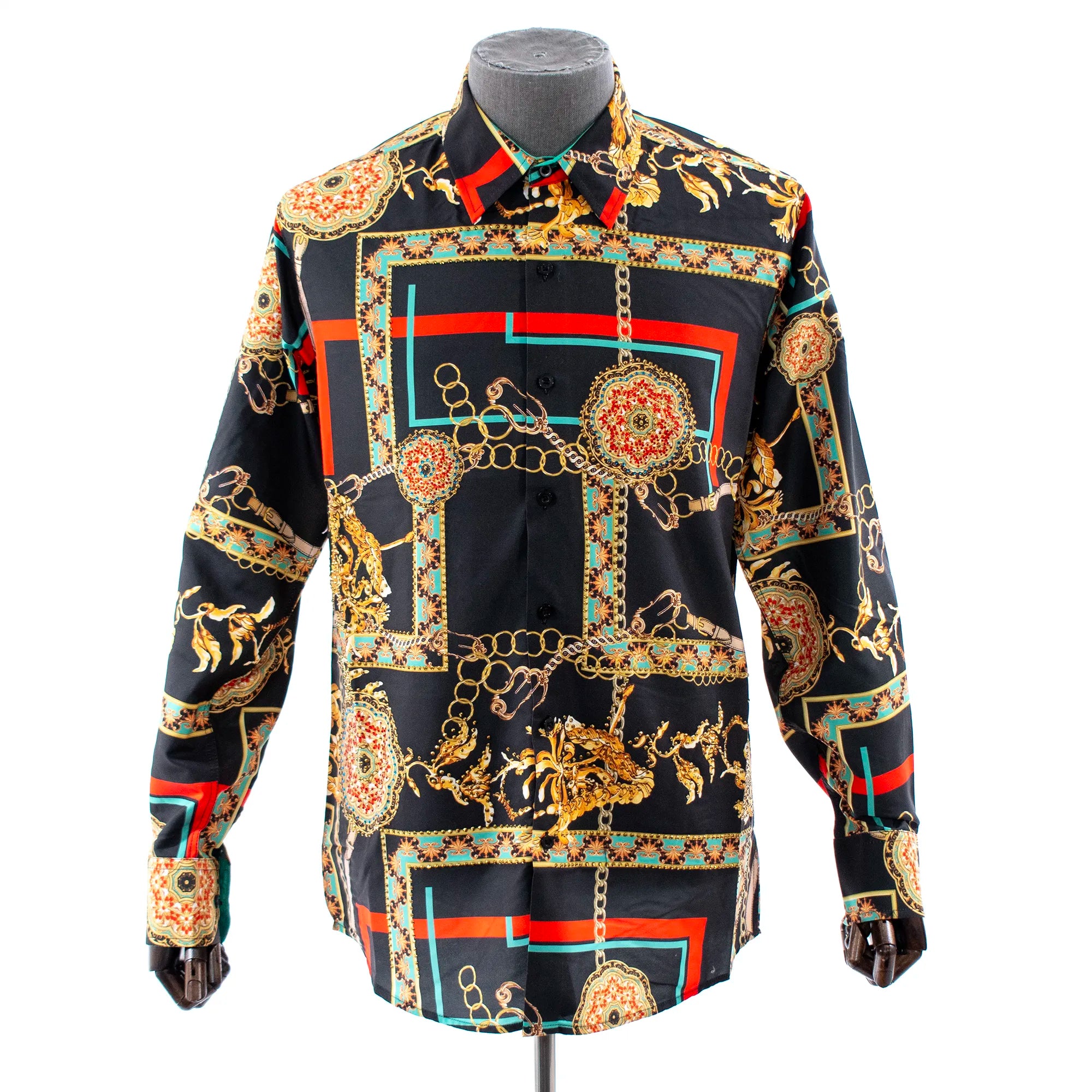 Men's Black And Gold Multicolor Mediterranean Bloom Dress Shirt