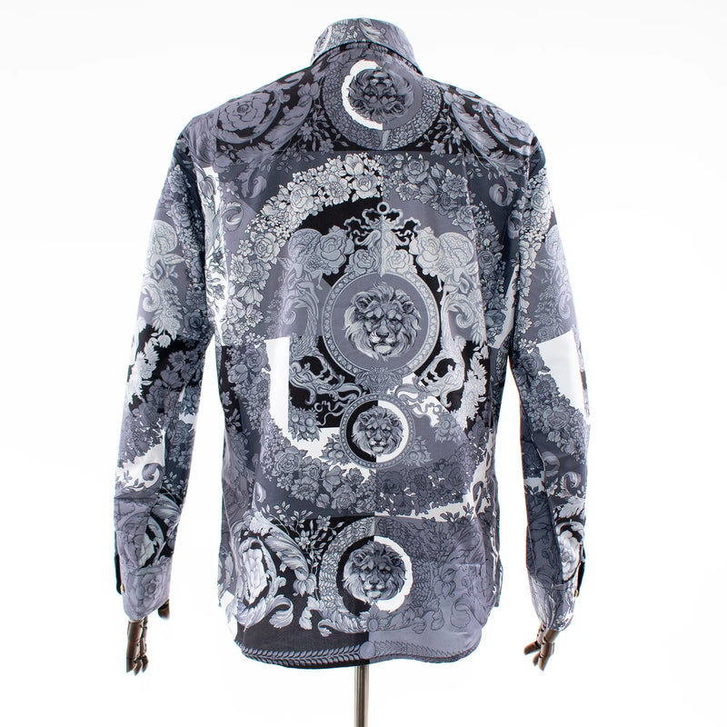 Men's Gray Lion Rhinestone Dress Shirt