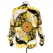 White And Black Floral Mandala Rhinestone Dress Shirt
