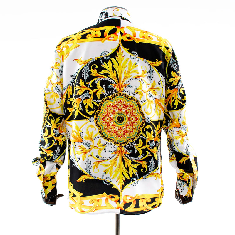 White And Black Floral Mandala Rhinestone Dress Shirt