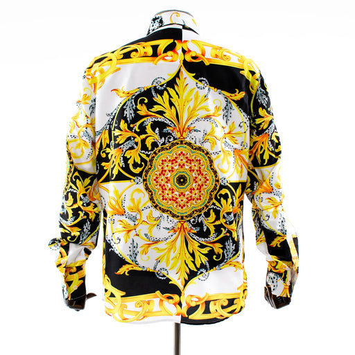 White And Black Floral Mandala Rhinestone Dress Shirt