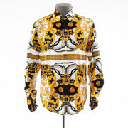 Men's Gold And Black Crown Rhinestone Dress Shirt