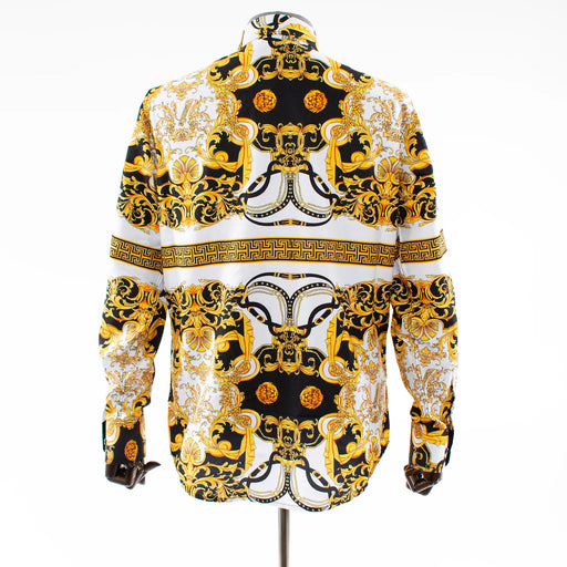 Men's Gold And Black Crown Rhinestone Dress Shirt