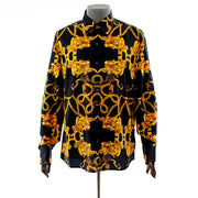 Men's Black And Gold Chained Rhinestone Dress Shirt