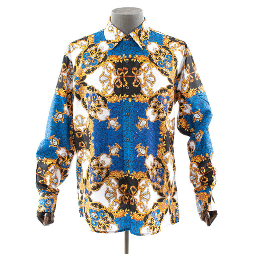 Blue Gold Gilded Rhinestone Regular-Fit Dress Shirt