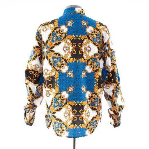 Blue Gold Gilded Rhinestone Regular-Fit Dress Shirt