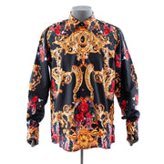 Men's Black Rococo Rose Rhinestone Dress Shirt