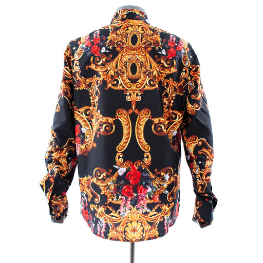 Men's Black Rococo Rose Rhinestone Dress Shirt