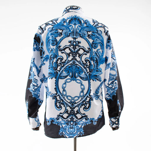 Men's Blue Modern Baroque Rhinestone Dress Shirt