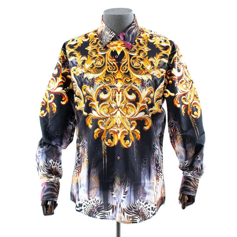 Gold Rococo Rhinestone Safari Dress Shirt