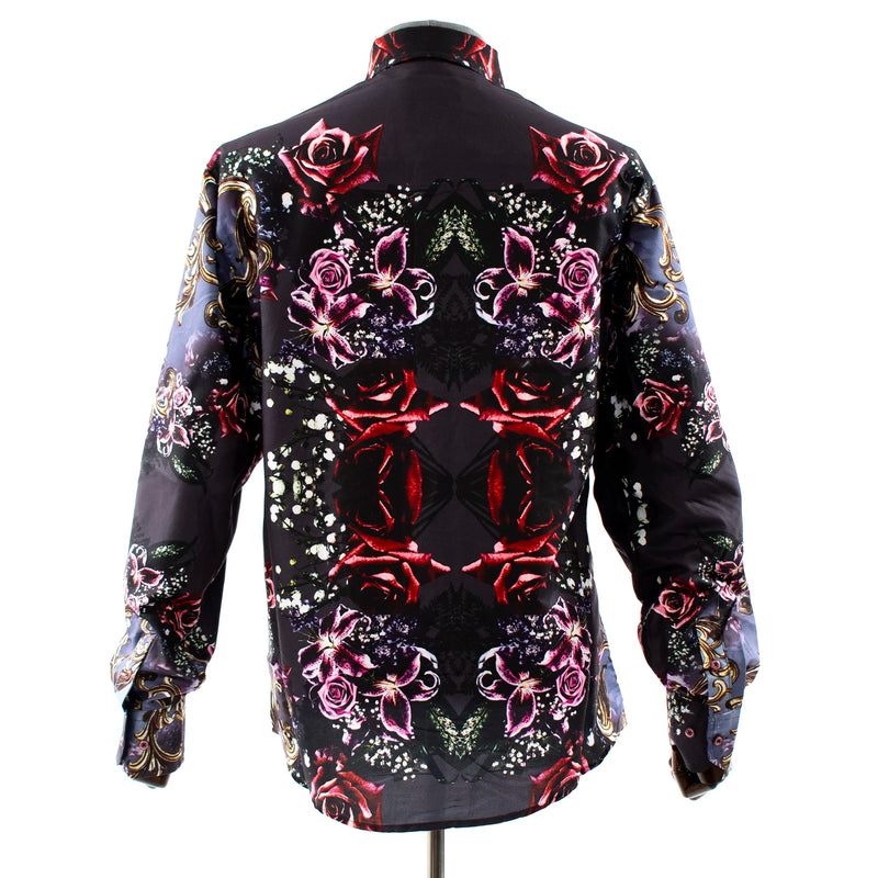 Charcoal Rhinestone Flowers Dress Shirt