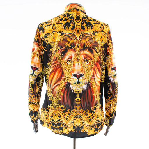 Men's Black And Gold Lion Rhinestone Dress Shirt