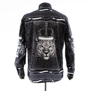 Men's Black And White Leopard Rhinestone Dress Shirt