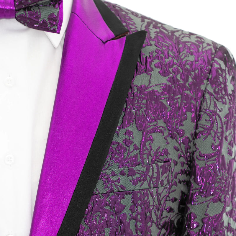 Dark Purple Metallic Floral Slim-Fit Dinner Jacket