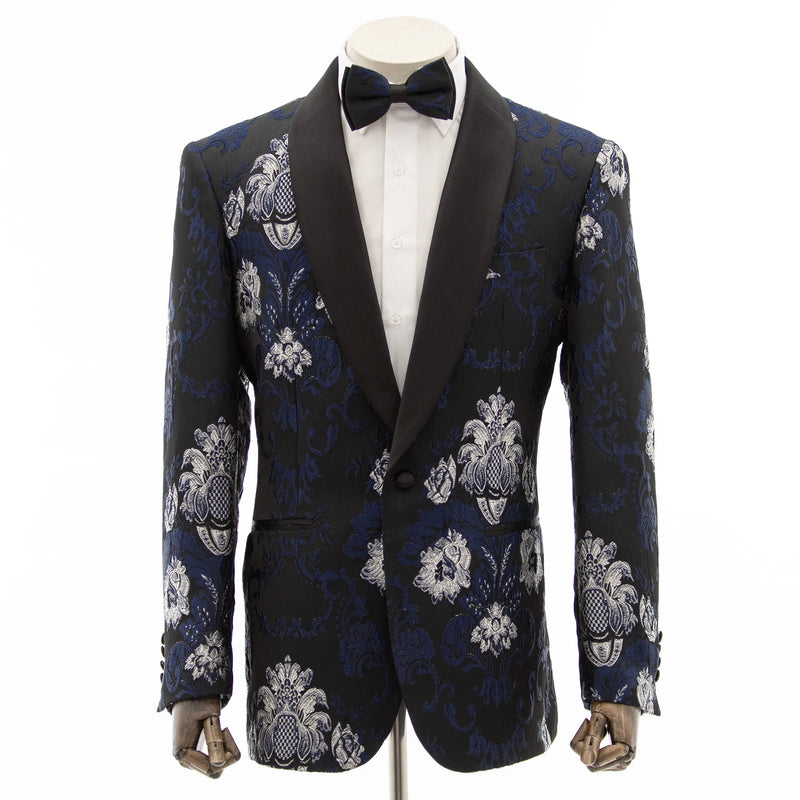 Black Embroidered Floral Modern-Fit Jacket