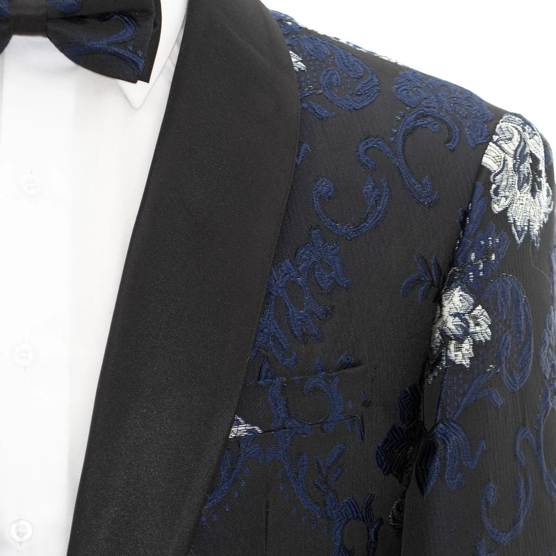 Black Embroidered Floral Modern-Fit Jacket