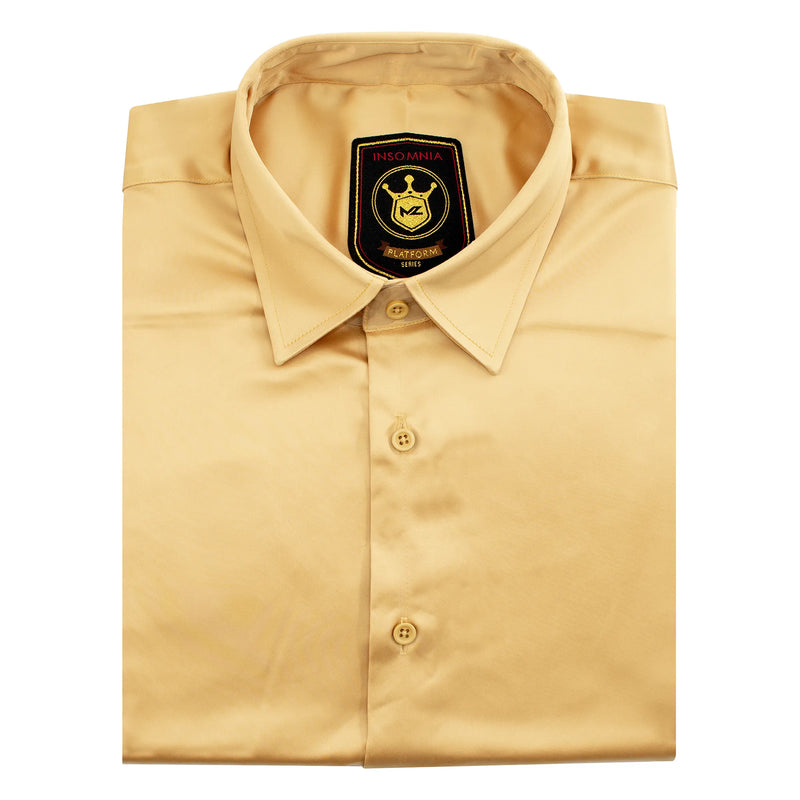 Gold Satin Regular-Fit Dress Shirt