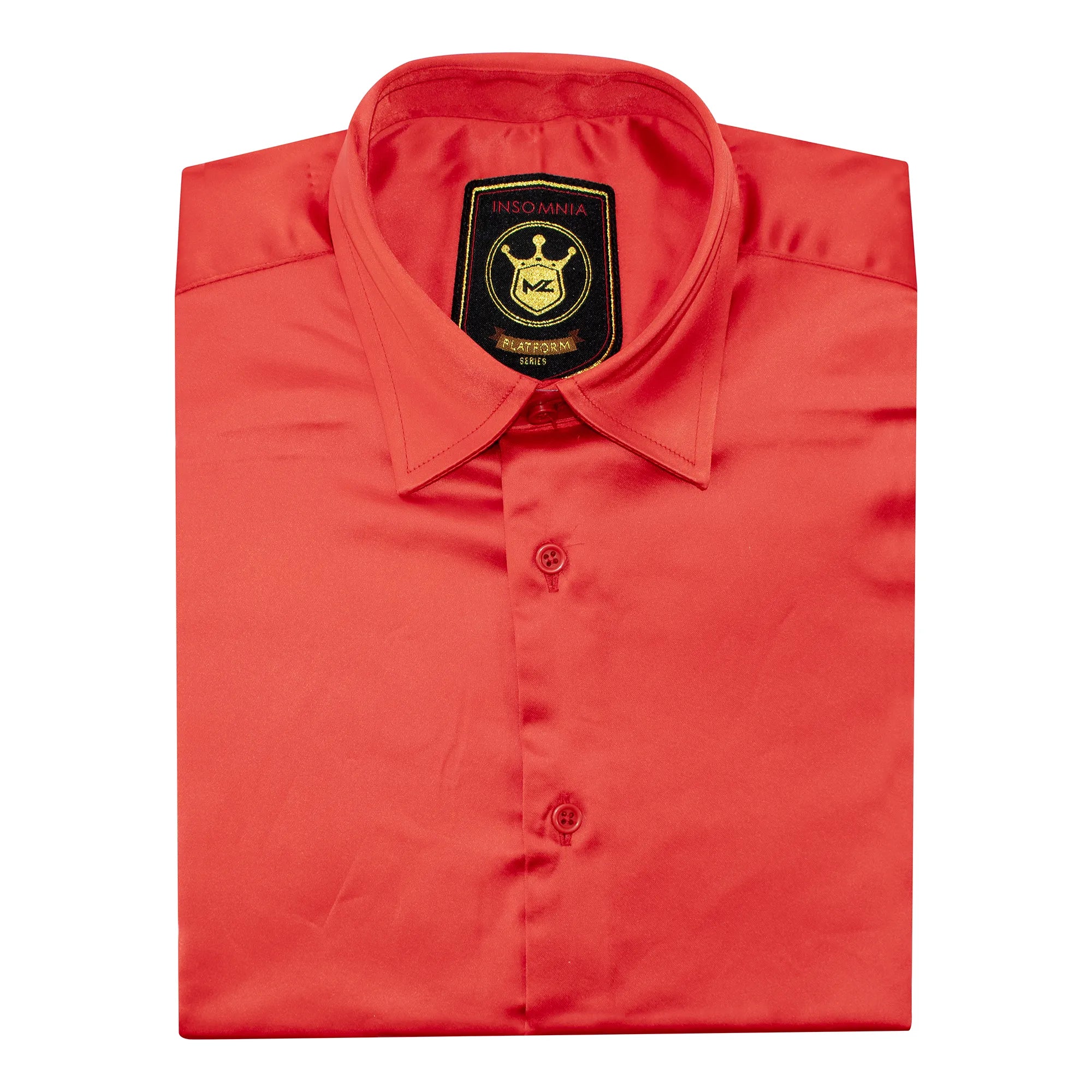 Red Satin Regular-Fit Dress Shirt