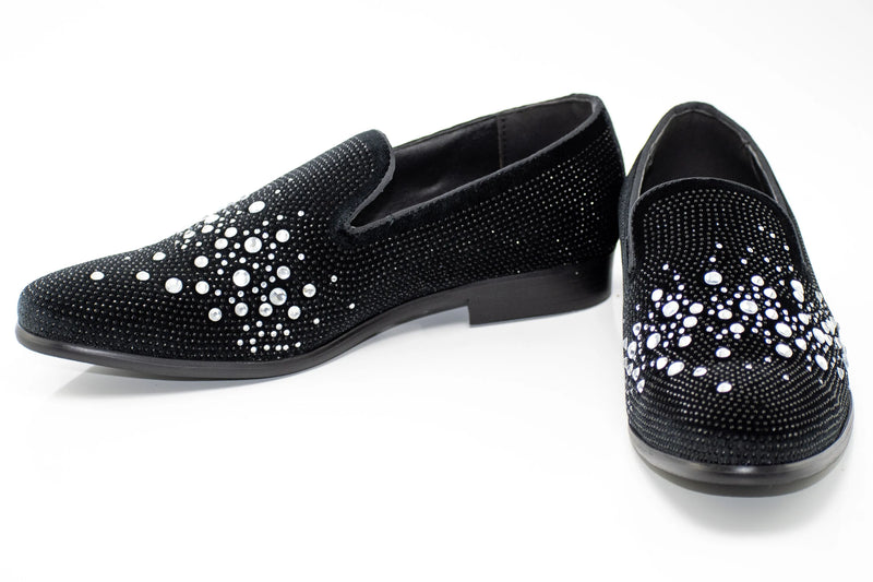 Silver Bejeweled Slip-On Smoking Loafer