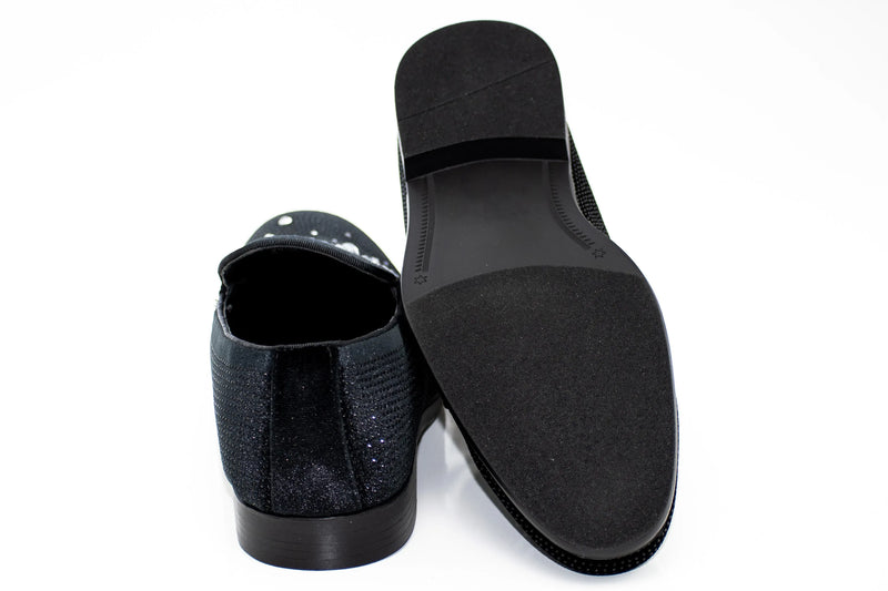 Silver Bejeweled Slip-On Smoking Loafer