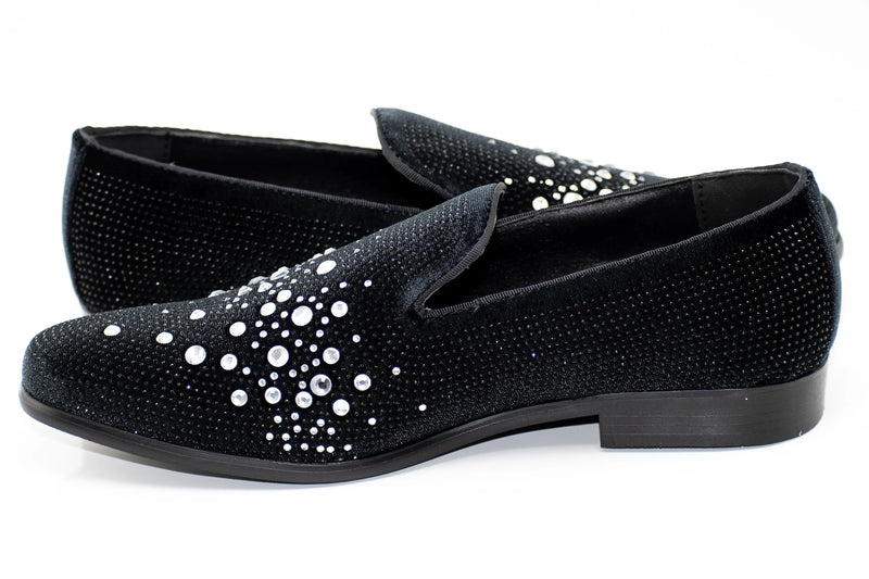 Silver Bejeweled Slip-On Smoking Loafer