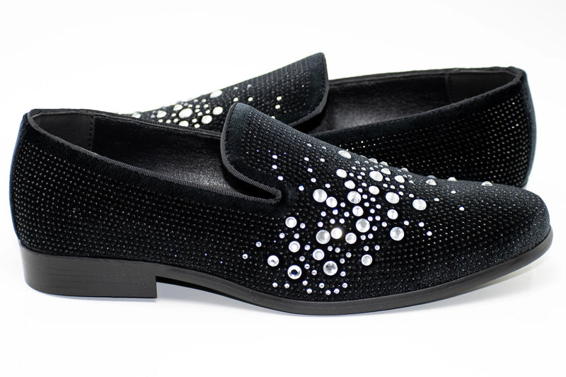 Silver Bejeweled Slip-On Smoking Loafer
