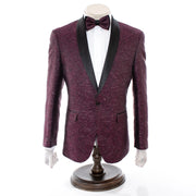 Men's Burgundy Glitter Slim-Fit Dinner Jacket With Satin Shawl Lapels