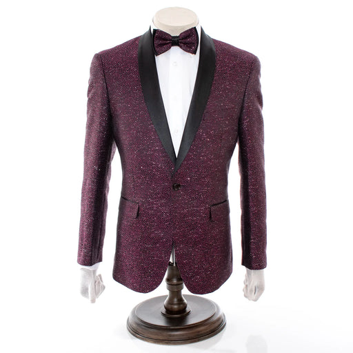 Men's Burgundy Glitter Slim-Fit Dinner Jacket With Satin Shawl Lapels