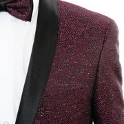 Men's Burgundy Glitter Slim-Fit Dinner Jacket With Satin Shawl Lapels