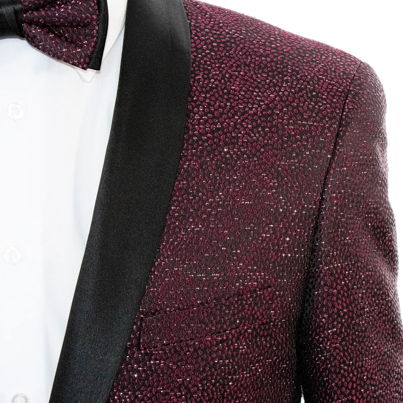 Men's Burgundy Glitter Slim-Fit Dinner Jacket With Satin Shawl Lapels