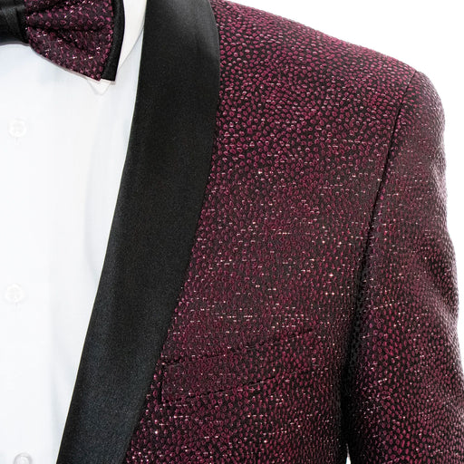 Men's Burgundy Glitter Slim-Fit Dinner Jacket With Satin Shawl Lapels
