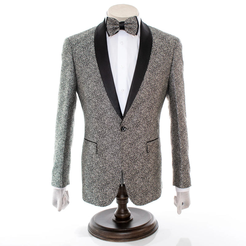 Men's Silver Glitter Slim-Fit Dinner Jacket With Satin Shawl Lapels
