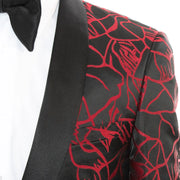 Men's Red And Black Slim-Fit Dinner Jacket With Satin Shawl Lapels