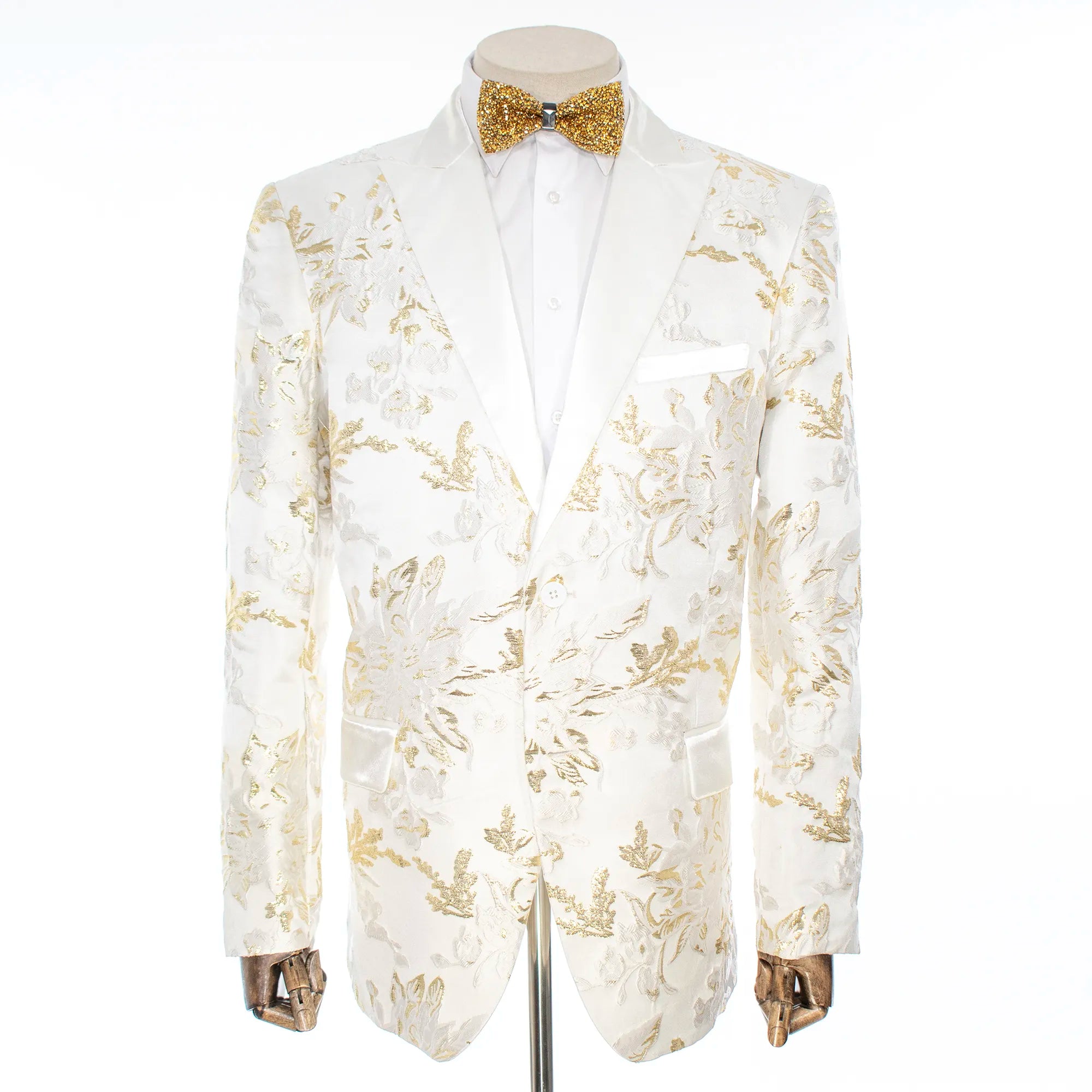 Ivory and Gold Tailored-Fit Tuxedo Jacket