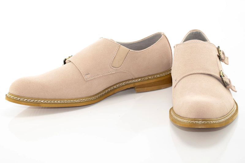 Bone Suede Double Monk Strap Dress Shoe