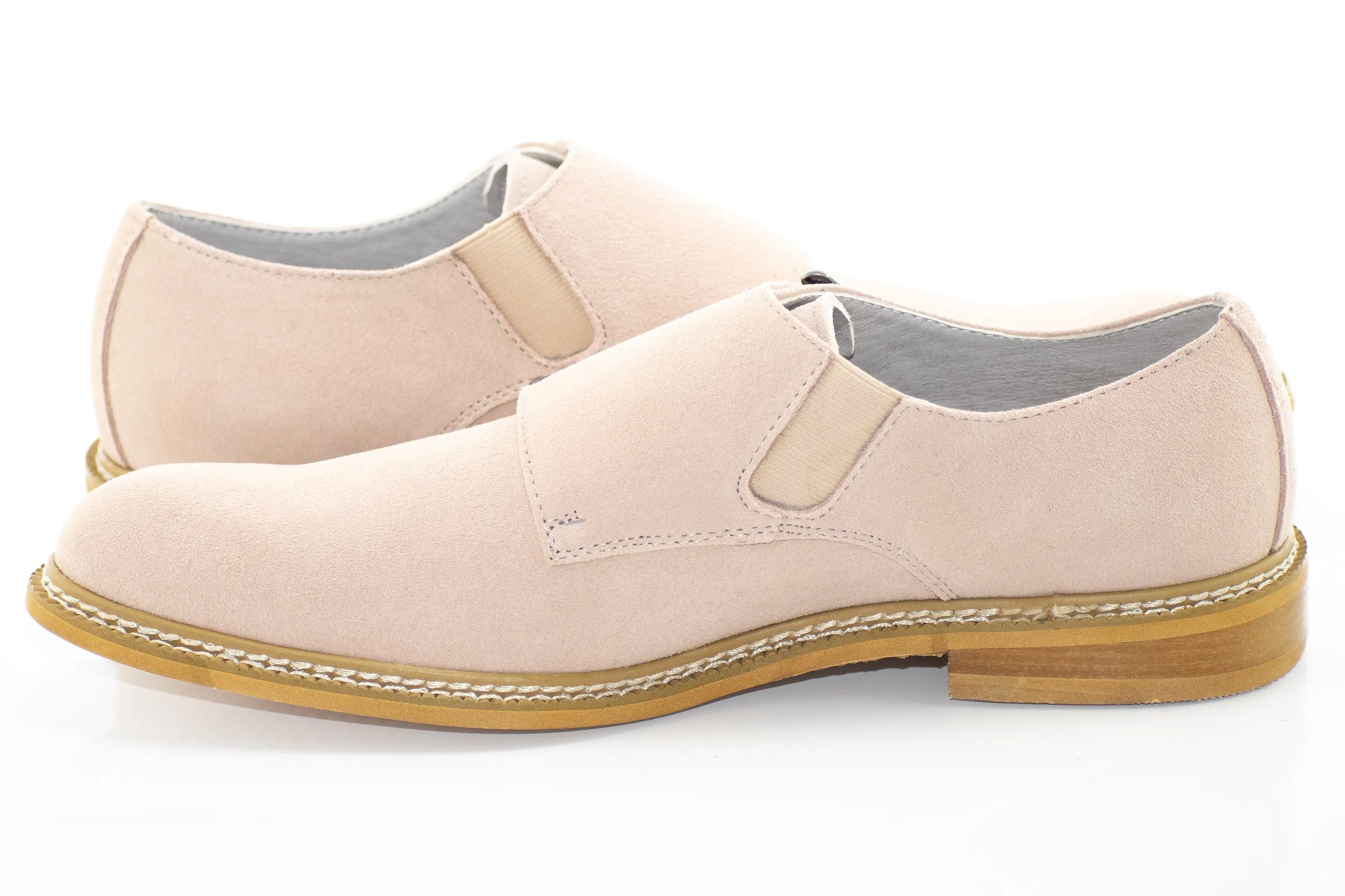 Bone Suede Double Monk Strap Dress Shoe