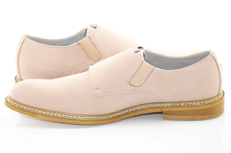 Bone Suede Double Monk Strap Dress Shoe