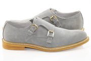 Light Gray Suede Double Monk Strap Dress Shoe