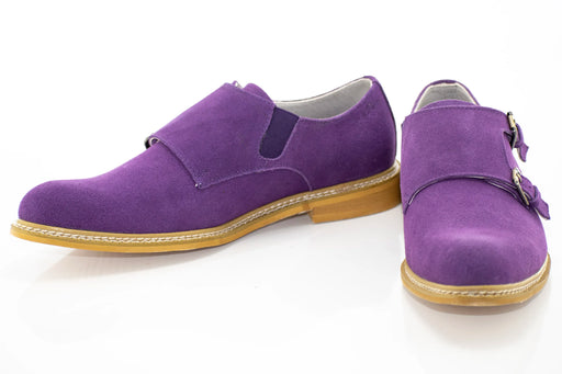 Purple Suede Double Monk Strap Dress Shoe