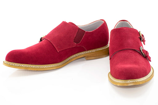Wine Suede Double Monk Strap Dress Shoe