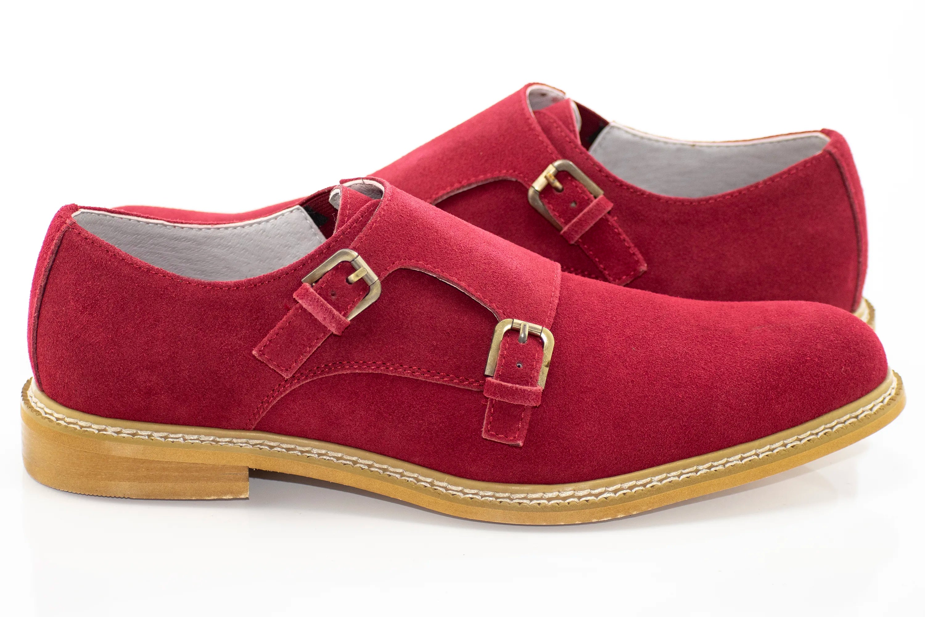 Wine Suede Double Monk Strap Dress Shoe