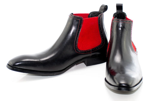 Men's Black And Red Leather Chelsea Boots