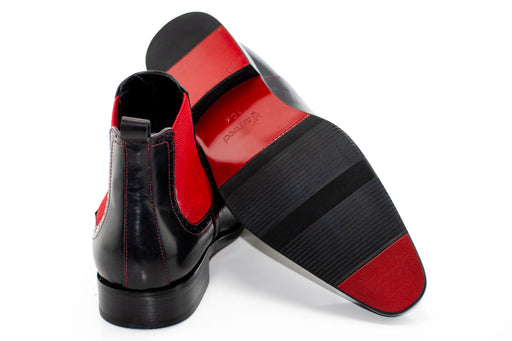 Men's Black And Red Leather Chelsea Boots