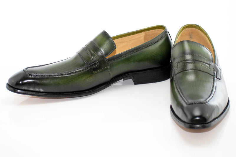 Men's Olive Green Leather Penny Loafer