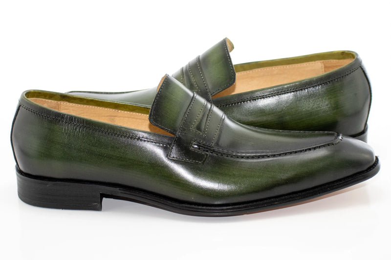 Men's Olive Green Leather Penny Loafer