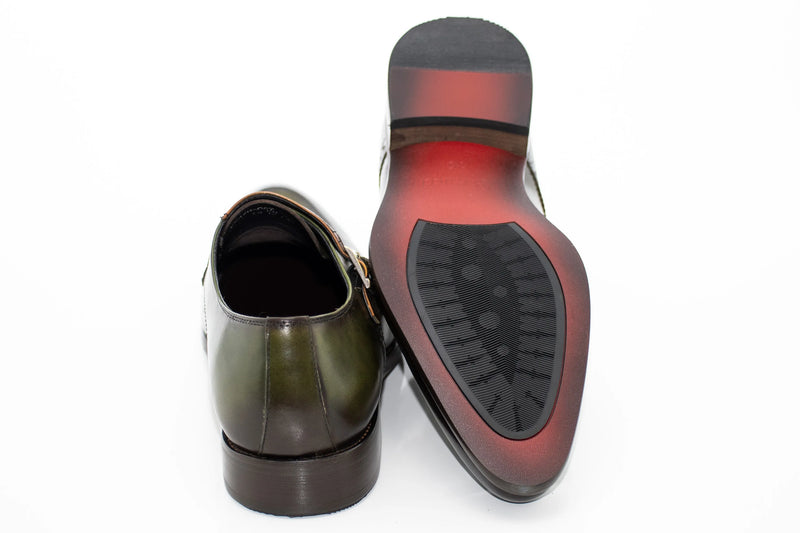 Olive and Cognac Moc-Toe Double Monk Strap